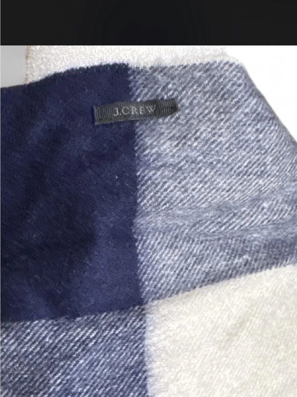 J. Crew Navy & Cream Checked Fringe Wrap Around Scarf with Arm holes